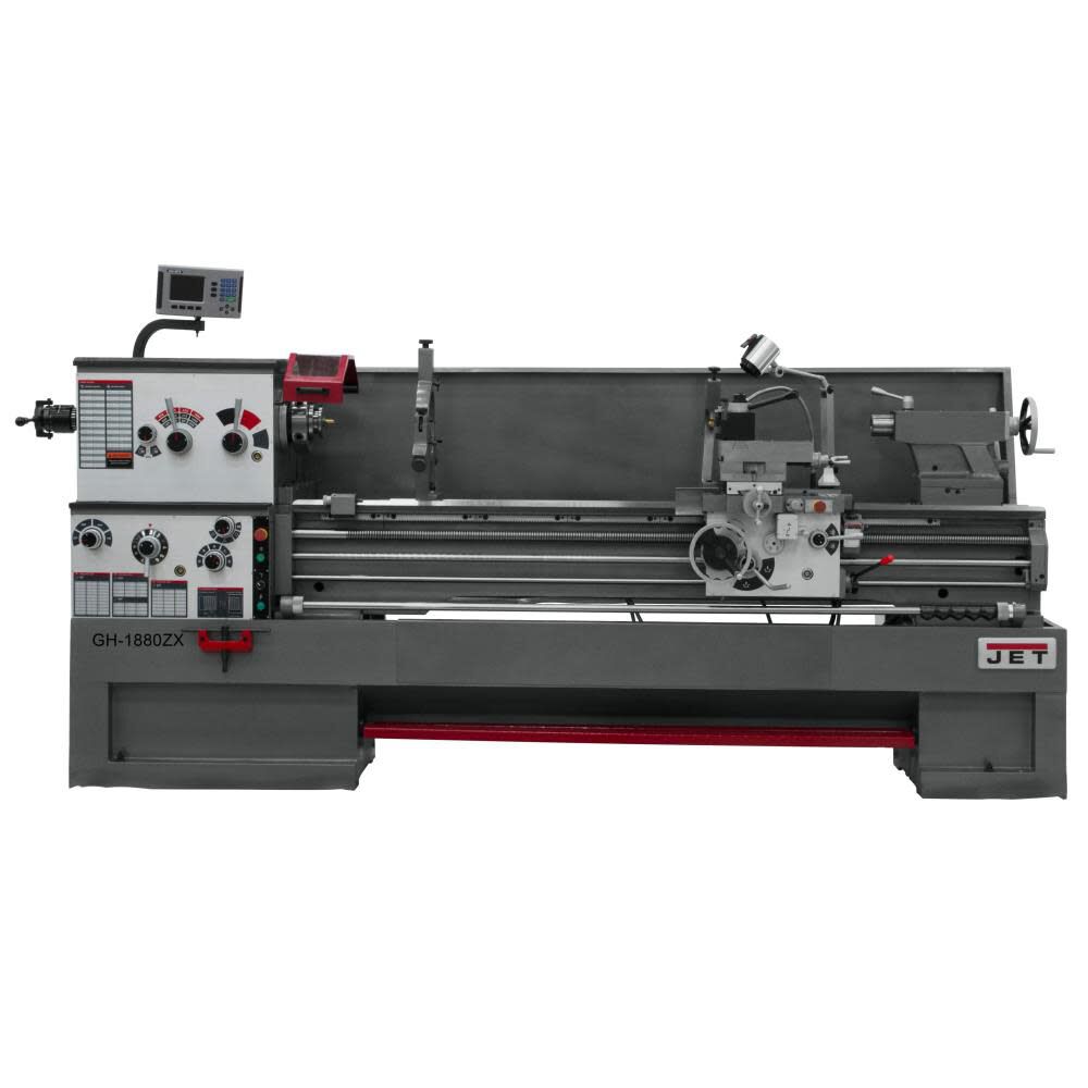 JET Gear Head 18 x 80 ZX Lathe with 2-Axis ACU-RITE DRO 203 Collet Closer and Taper Attachment Installed, large image number 1