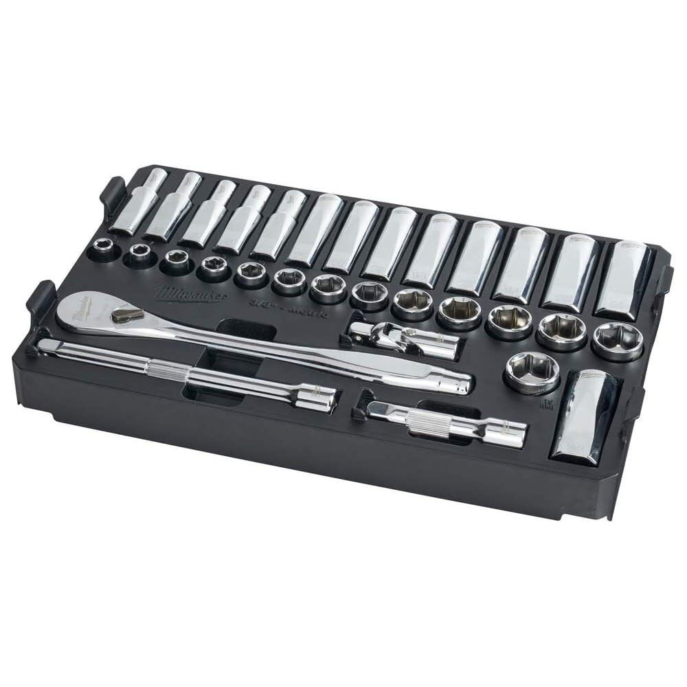 Milwaukee PACKOUT 60 Piece SAE and Metric Ratchet and Socket Set with Organizer Bundle, large image number 10