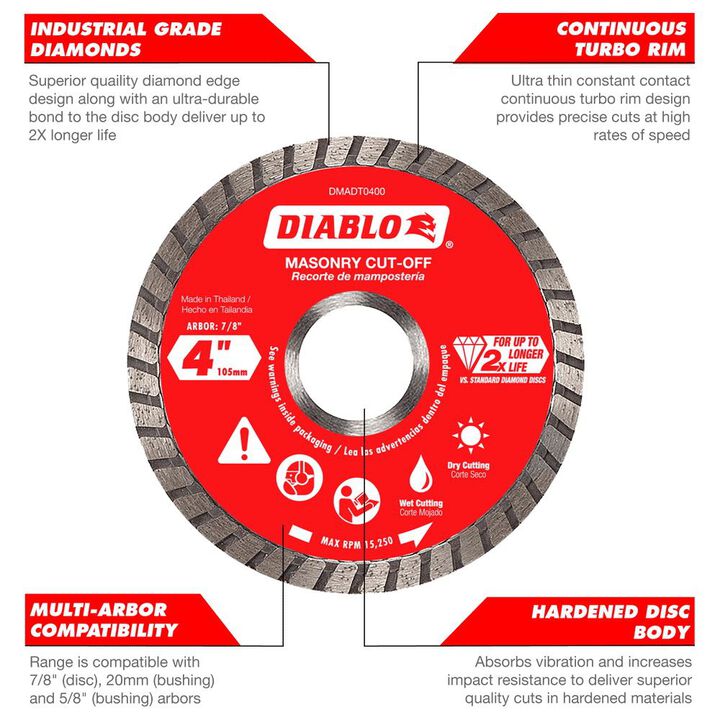 Diablo Tools 4 Inch Turbo Rim Diamond Cut-Off Disc for Masonry, large image number 2