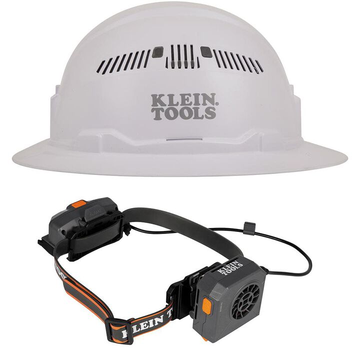 Klein Tools Vented Hard Hat, White and Turbo Fan Set