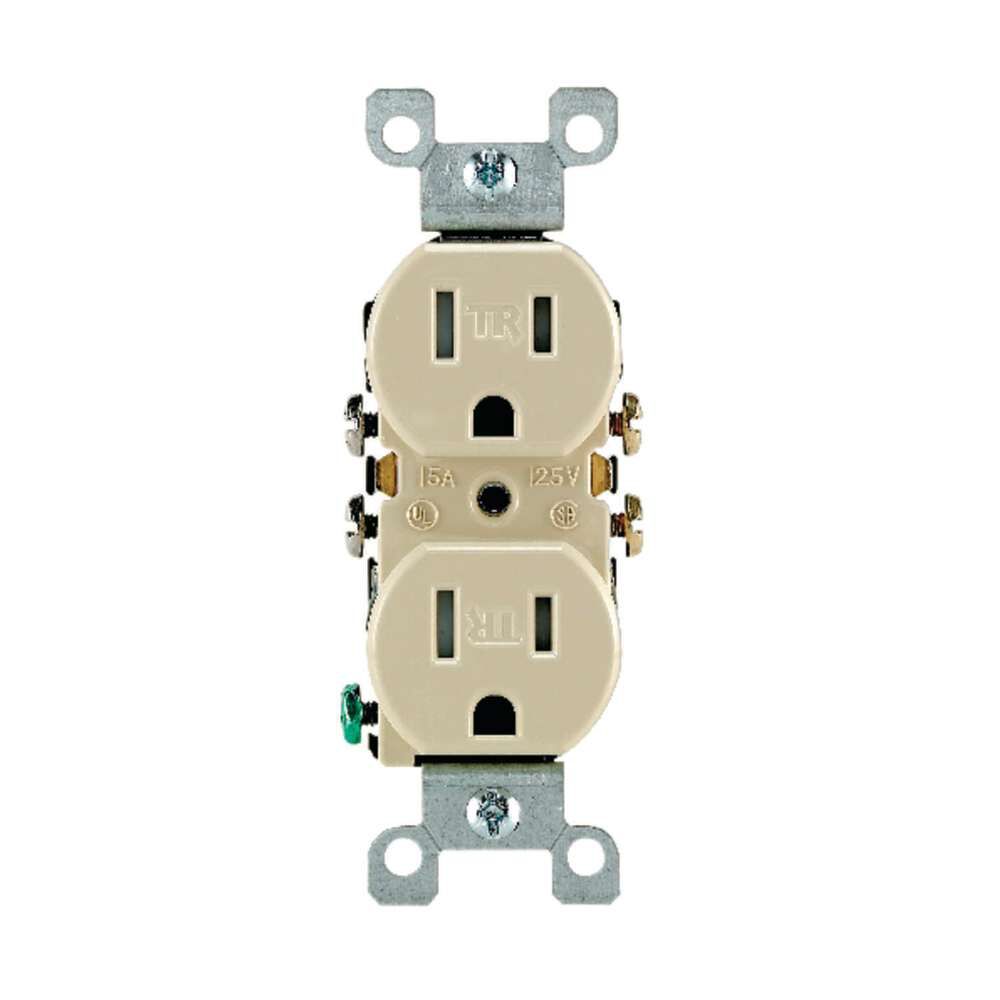 Leviton 15A 125V Ivory 2 Pole Grounded Duplex Outlet Receptacle, large image number 2