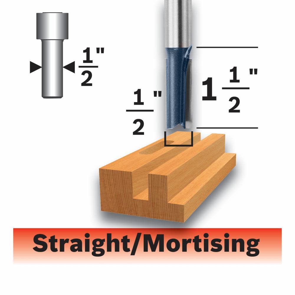 Bosch 1/2in x 1 1/2in Carbide Tipped Double Flute Straight Router Bit, large image number 1