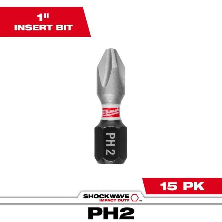 Milwaukee SHOCKWAVE Phillips #2 Insert Bit (15-Piece Contractor Pack)