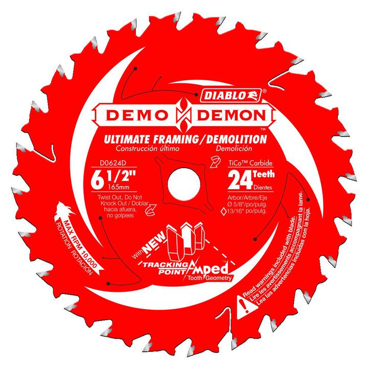 Diablo Tools 6-1/2 inch x 24 Tooth PYR Demo Demon Ultimate Framing Circular Saw Blade with 5/8 inch Diamond Arbor, large image number 1