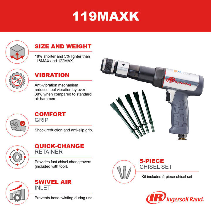 Ingersoll Rand Long Barrel Air Hammer and 5-Piece Chisel Set, large image number 4