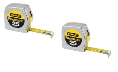 Stanley 25 ft x 1 in Chrome Case PowerLock Classic Tape Measure 2 Pack Bundle