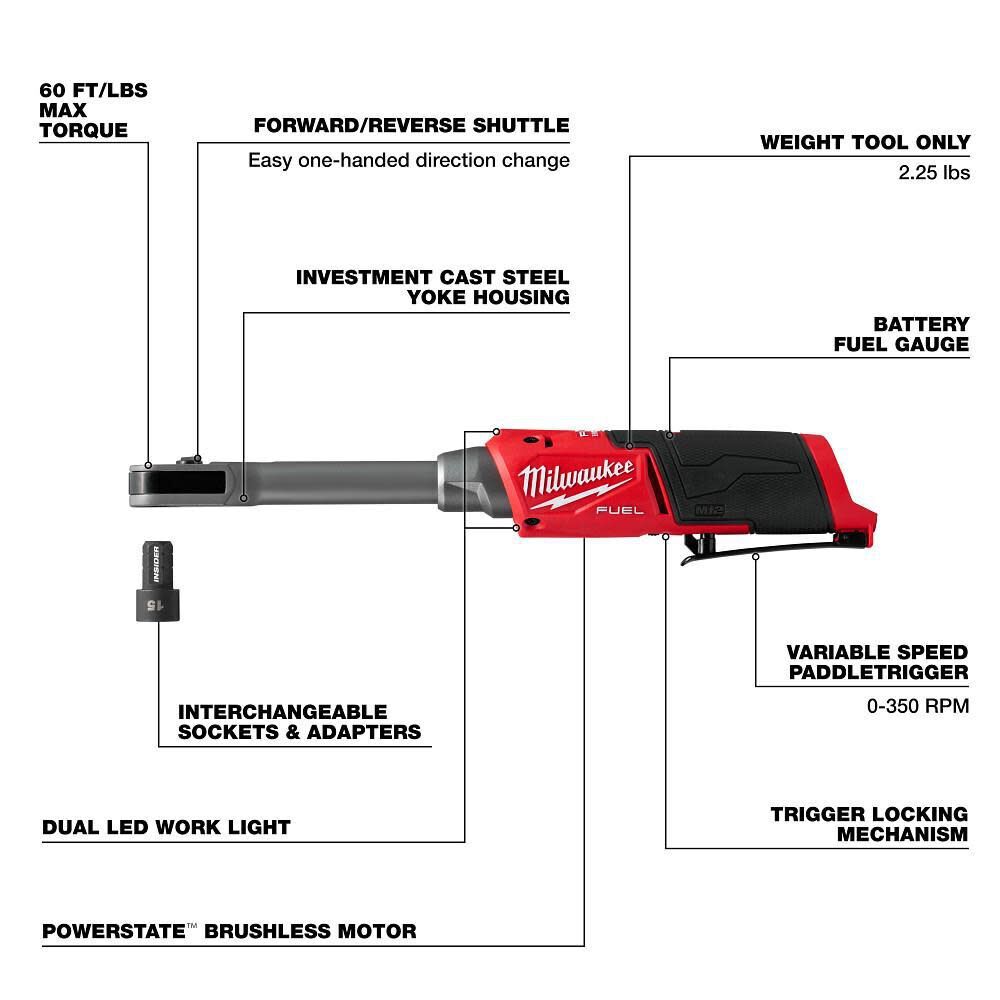 Milwaukee M12 Fuel Insider Extended Reach Ratchet (Bare Tool), Protective Boot Bundle, large image number 4