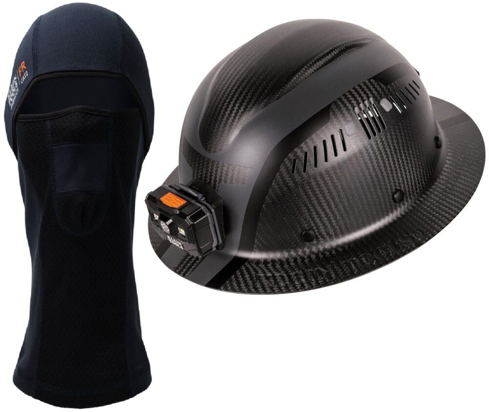 Klein Tools Full Brim Hard Hat with Headlamp & Black Flame Resistant Balaclava Bundle – KLE000011260