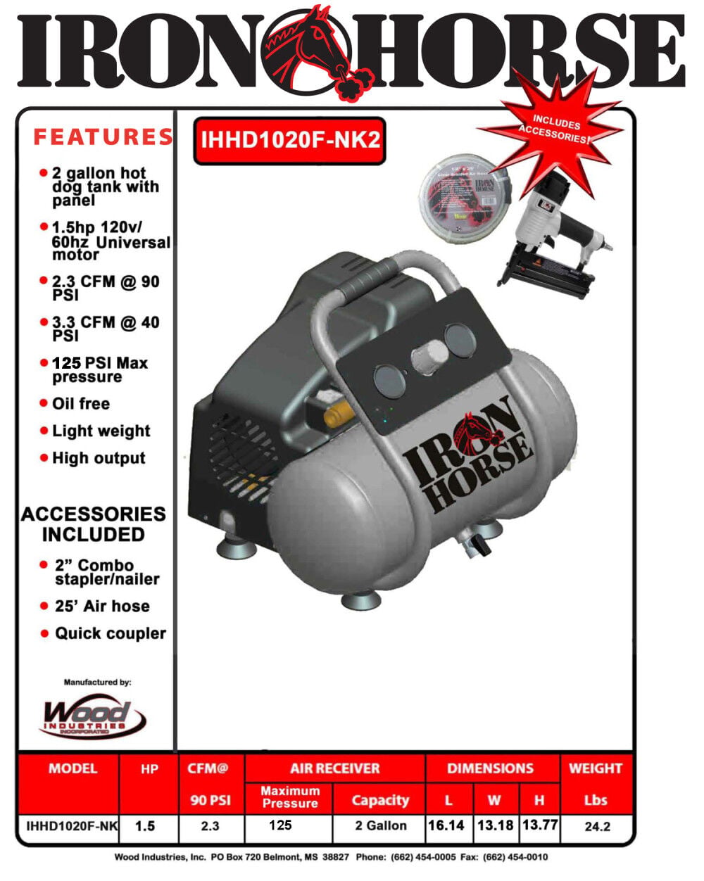 Iron Horse 2 Gallon 1HP Hot Dog Air Compressor with Accessory Kit, large image number 6