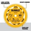 DEWALT 7-1/4 Inch Circular Saw Blade 60 Tooth with 5/8 Inch Arbor, small image number 2