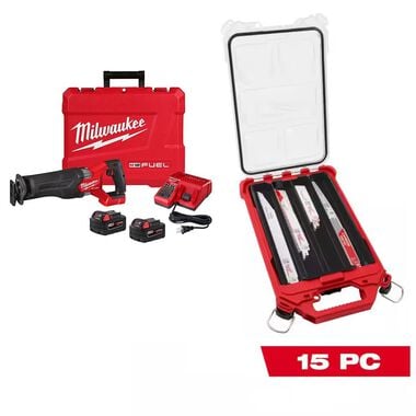 Milwaukee M18 Reciprocating Saw-(2) XC5.0, 15Piece Blade Packout Kit Bundle
