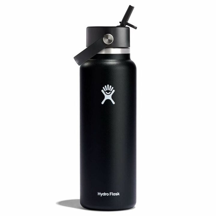 Hydroflask 40 Oz Black Insulated Wide Mouth Water Bottle with Flex Straw Cap