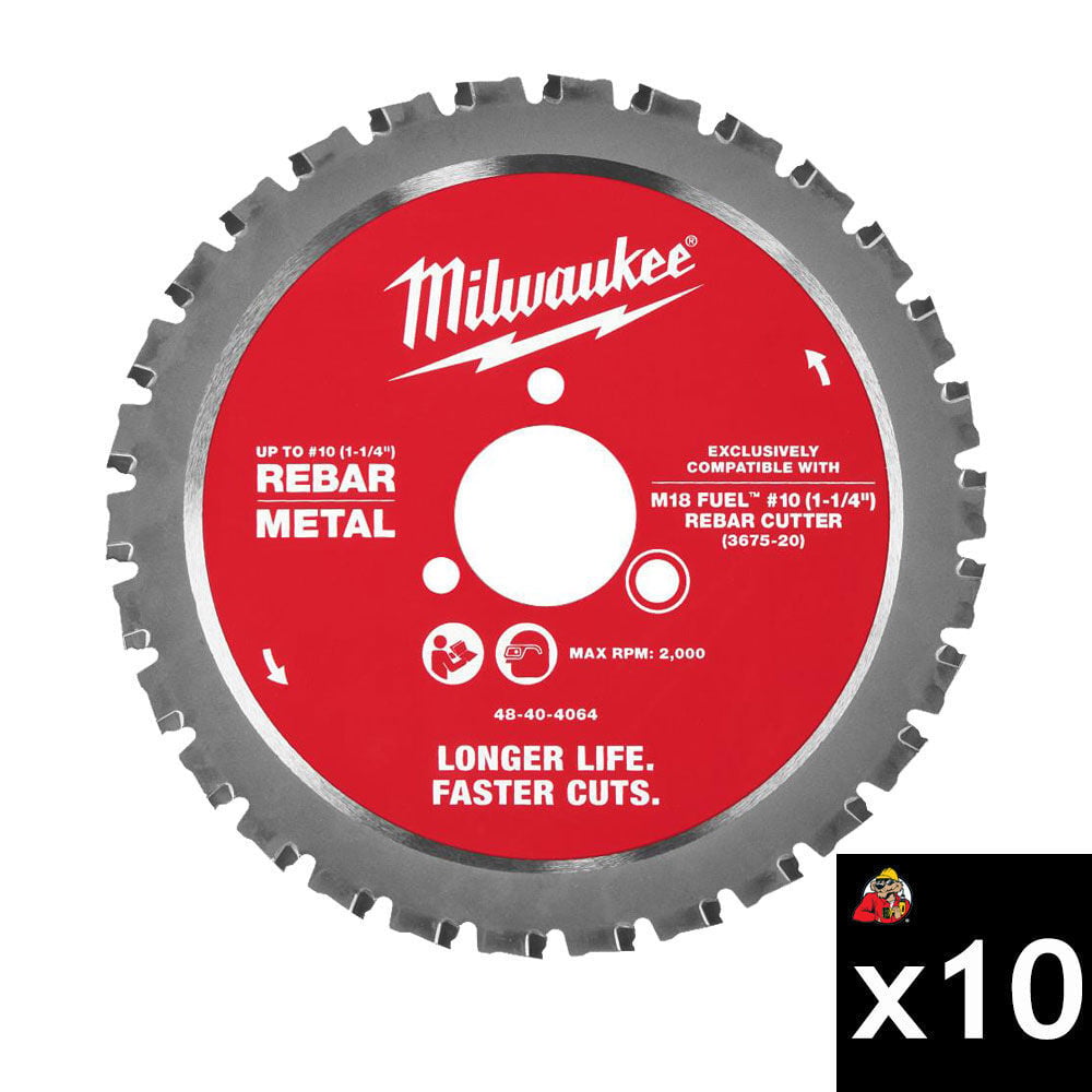 Milwaukee Rebar Cutting Blade for #10 1-1/4 Inch Rebar, 10 Pieces, large image number 1