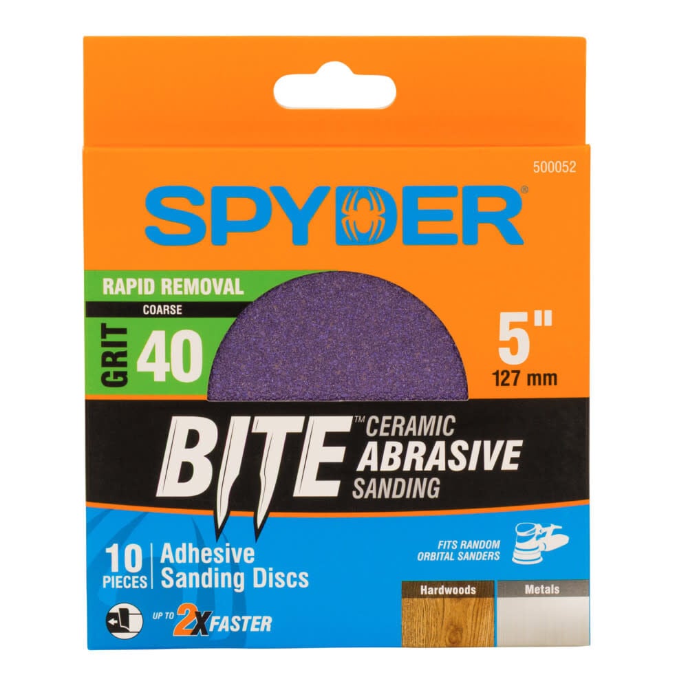 Spyder 40 Grit Ceramic Sanding Discs, 5 Inch Self Stick Adhesive PSA 10 Pieces, large image number 1