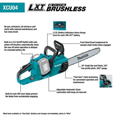 Makita 18V X2 (36V) LXT Lithium-Ion Brushless Cordless 16in Chain Saw Kit with 4 Batteries (5.0Ah), large image number 5