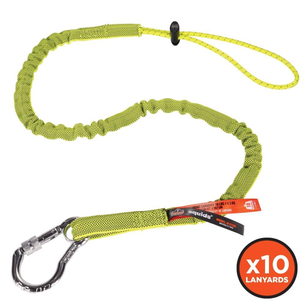 Ergodyne 3100 Standard Lime Single Carabiner Tool Lanyard 10 Pieces, large image number 1