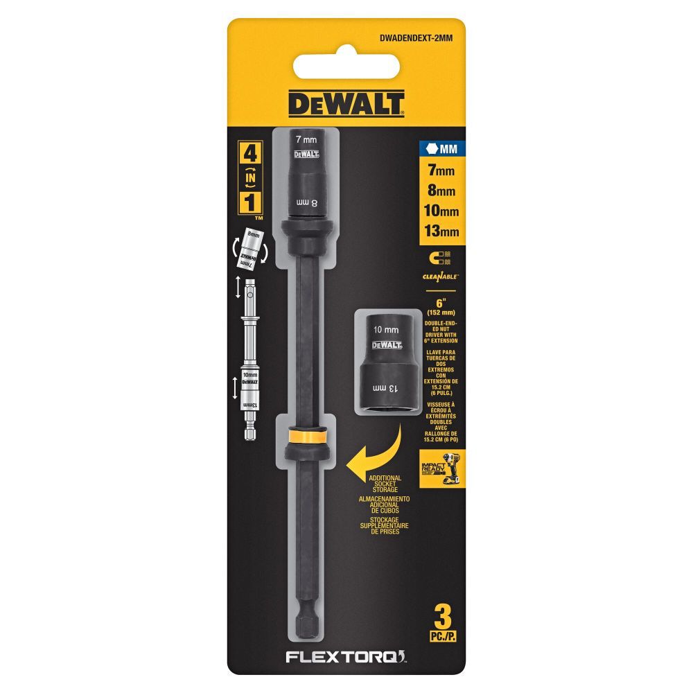 DEWALT 7mm & 8mm Socket, 10mm & 13mm Socket with 6 in Extension, large image number 4
