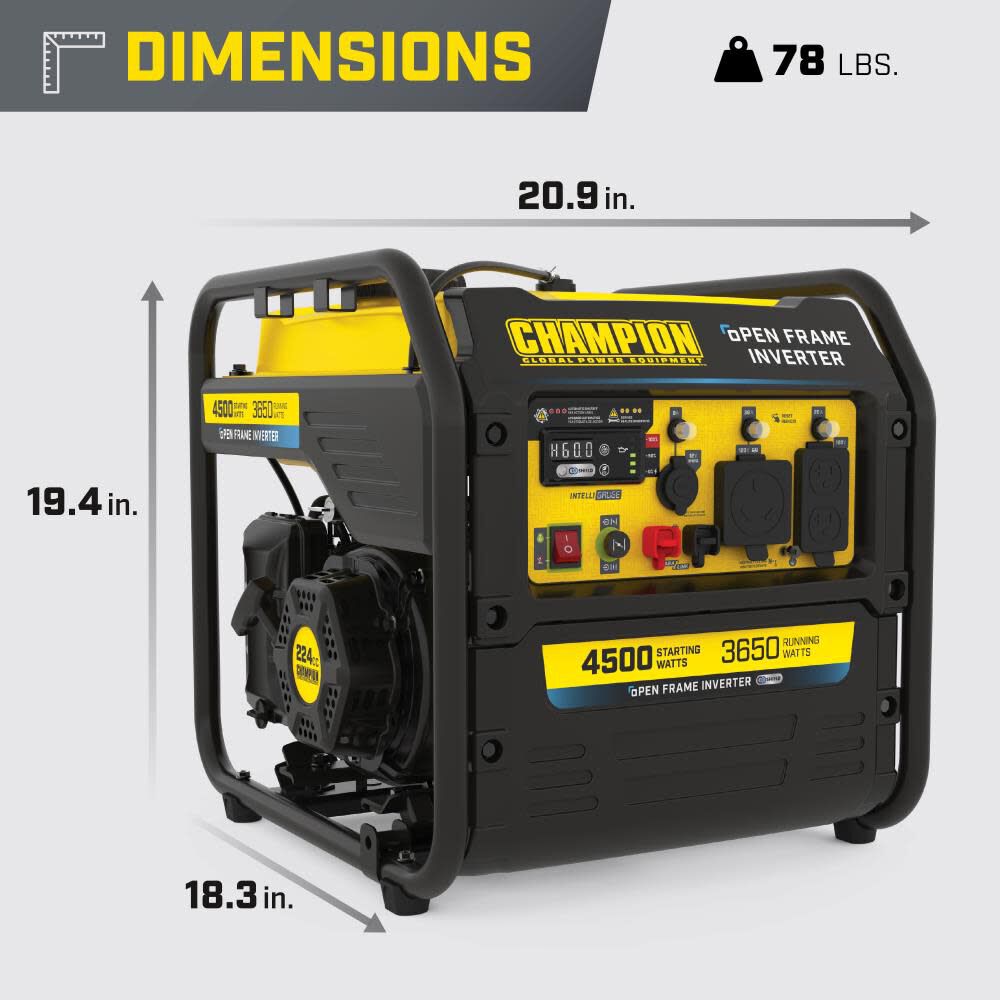 Champion Power Equipment 4500-Watt Gas Powered 49 State RV Ready Portable Open Frame Inverter Generator with Quiet Technology, large image number 8