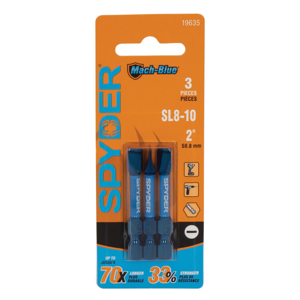 Spyder 2 Inch Long SL8-10 Slotted Flat-tip Impact Driver Driver Bit, 3 Pieces, large image number 1