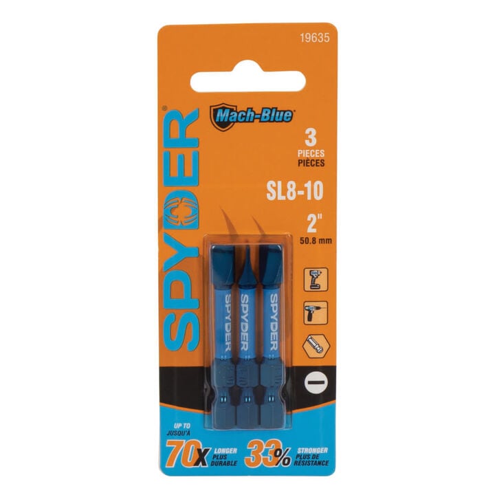 Spyder 2 Inch Long SL8-10 Slotted Flat-tip Impact Driver Driver Bit, 3 Pieces