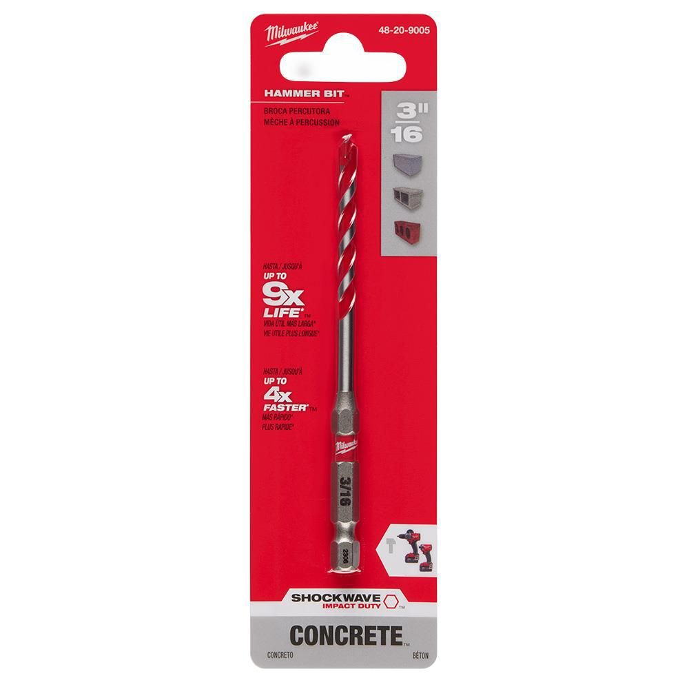 Milwaukee SHOCKWAVE Carbide Hammer Drill Bit 3/16inchx2inchx4inch, large image number 9