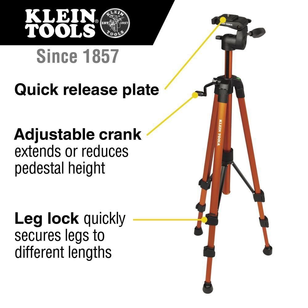 Klein Tools 22 Inch to 61 Inch Adjustable Lightweight Aluminum Tripod with Mount, large image number 2