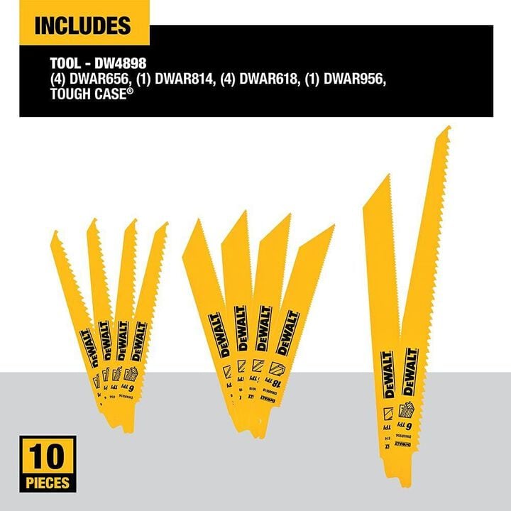 DEWALT Reciprocating Saw Blades Bi-Metal Set With Case 10pc, large image number 3