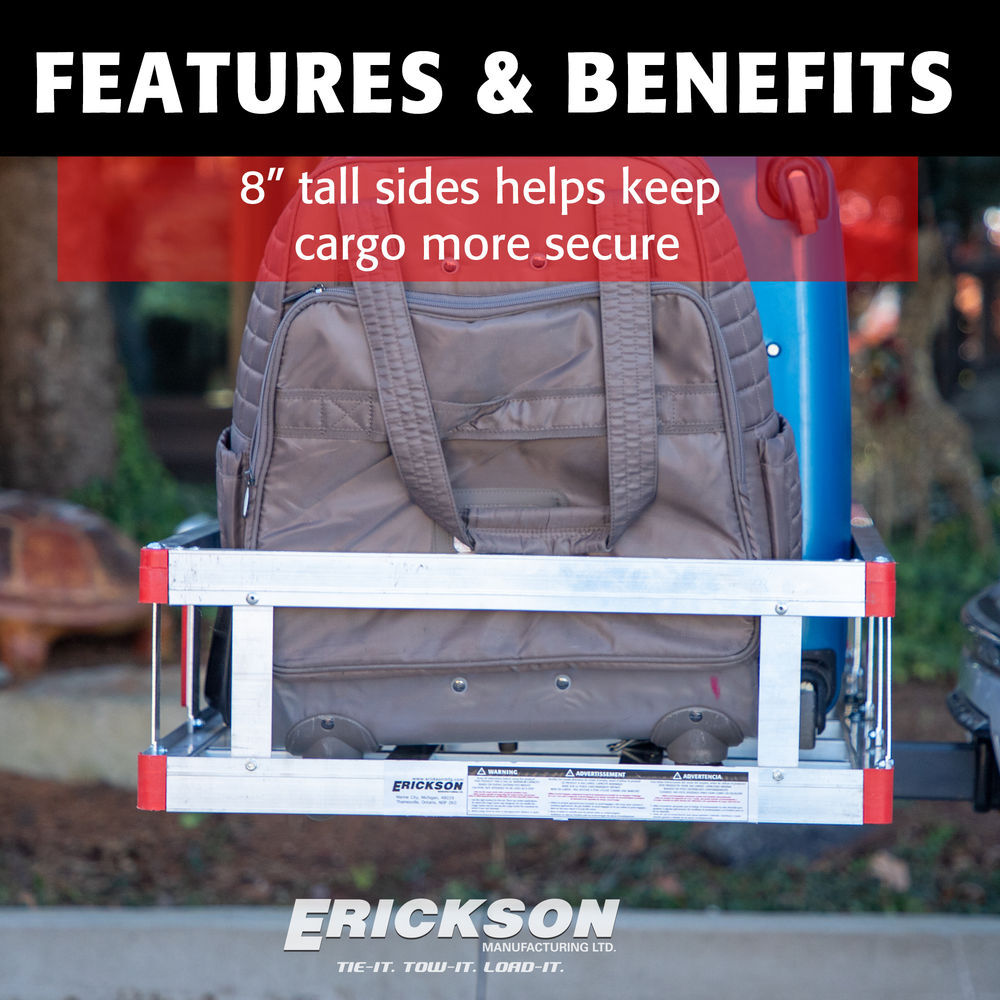 Erickson Mfg 500 lb Capacity Aluminum Hitch Cargo Carrier Basket, 48 Inch x 22 Inch, for 2 Inch Receiver, large image number 4