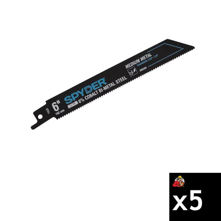 Spyder 6 Inch 14 TPI Metal Cutting Bi-Metal Reciprocating Saw Blade, 5 Pieces
