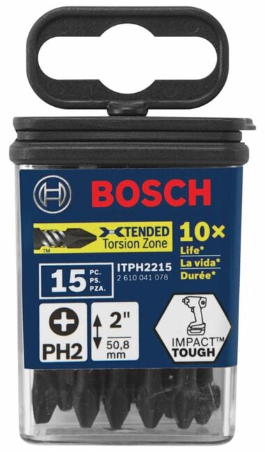 Bosch Impact Tough 2 Inch Phillips #2 Power Bits 15 Piece, large image number 1