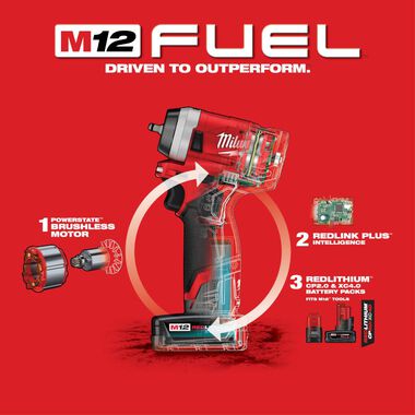 Milwaukee M12 FUEL Stubby 1/4 in. Impact Wrench Kit, large image number 6