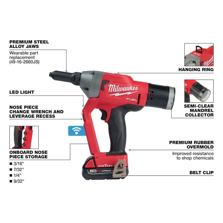 Milwaukee M18 FUEL 1/4inch Blind Rivet Tool with ONE-KEY Kit, large image number 3