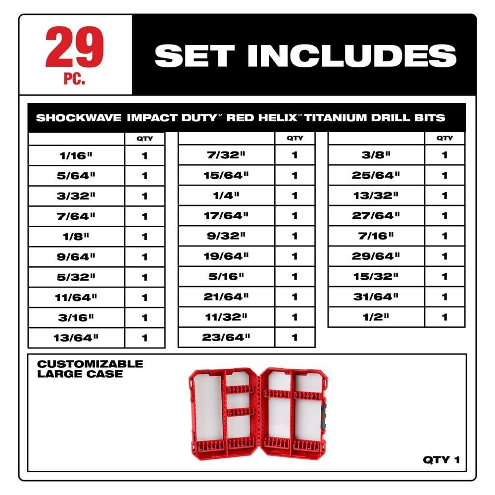 Milwaukee Shockwave Impact Duty Red Helix Titanium Drill Bit Set 29pc 48 89 4672 - Image 3