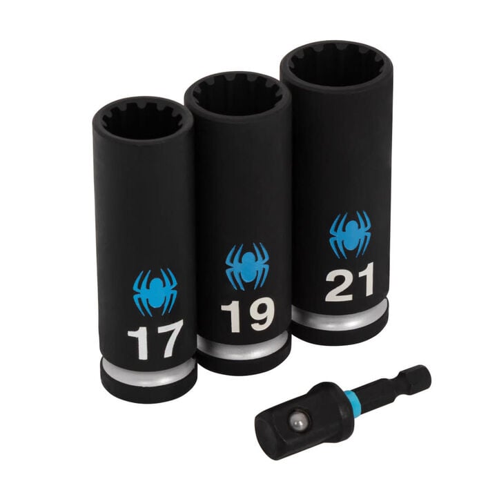 Spyder 1/2 Inch Drive Universal Spline Impact Socket Set, 17-21mm, 4 Pieces