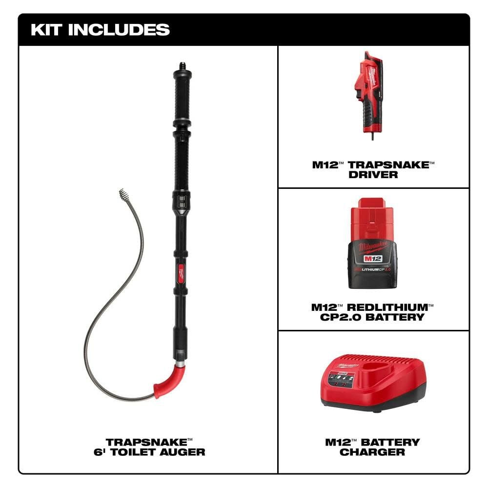 Milwaukee M12 TRAPSNAKE 6' Toilet Auger Kit 3576-21 - Acme Tools