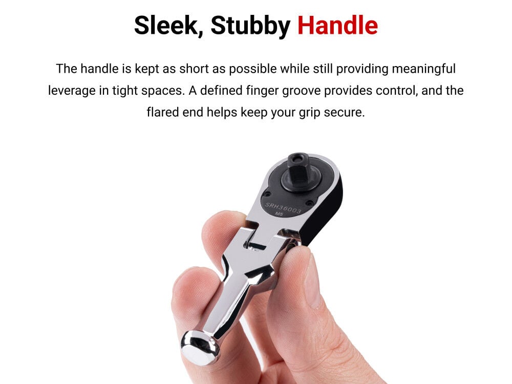 Tekton 1/4 Inch Drive x 3 Inch Flex Head Non-QR Stubby Ratchet, large image number 5