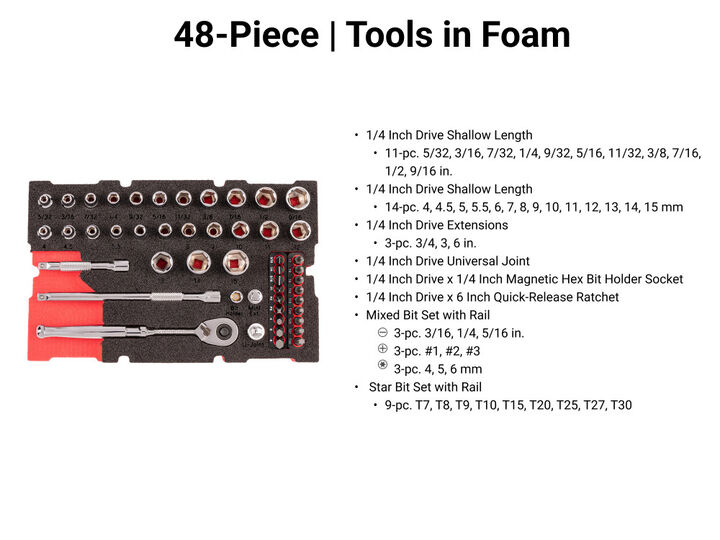Tekton 1/4 Inch 6 Point Socket, Bit, and Ratchet Set with Stacking Organizer, 49 Pieces, large image number 1