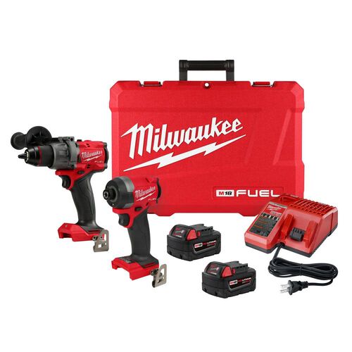 Milwaukee M18 FUEL 18V Lithium-Ion Brushless Cordless 2-Tool Hammer Drill/Driver and Hex Impact Driver Combo Kit with Two 5Ah Batteries & Charger + Milwaukee 25Ft Tape Measure