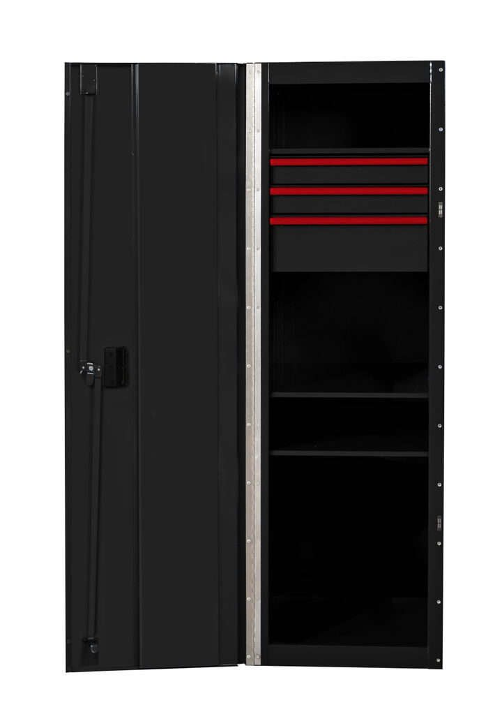 Extreme Tools RX Series 24 Inch W x 30 Inch D 3 Drawer and 3 Shelf Side Locker Black with Red, large image number 1