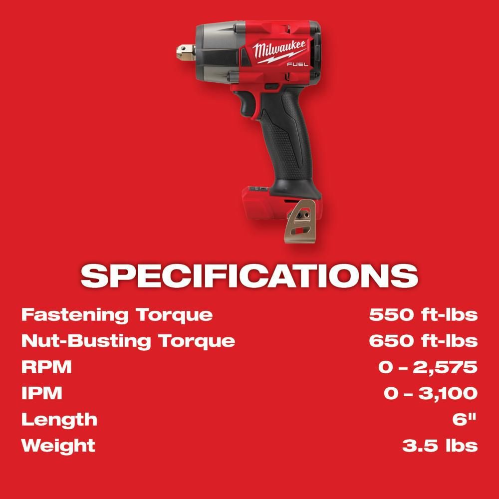 Milwaukee M18 FUEL 1/2 Mid-Torque Impact Wrench with Pin Detent (Bare Tool), large image number 7