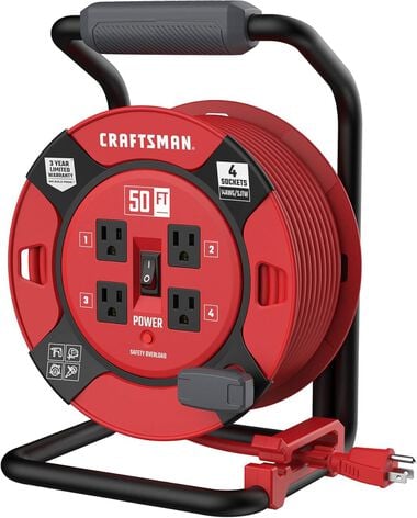 CRAFTSMAN 50 Foot Retractable Extension Cord Reel with 4 Outlets