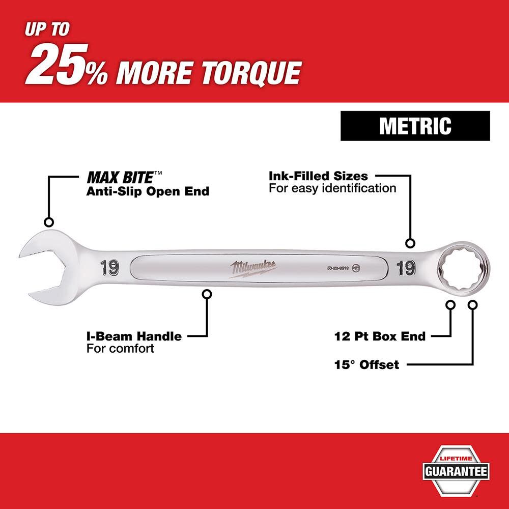 Milwaukee 15 Piece Combination Wrench Set Metric 48 22 9515