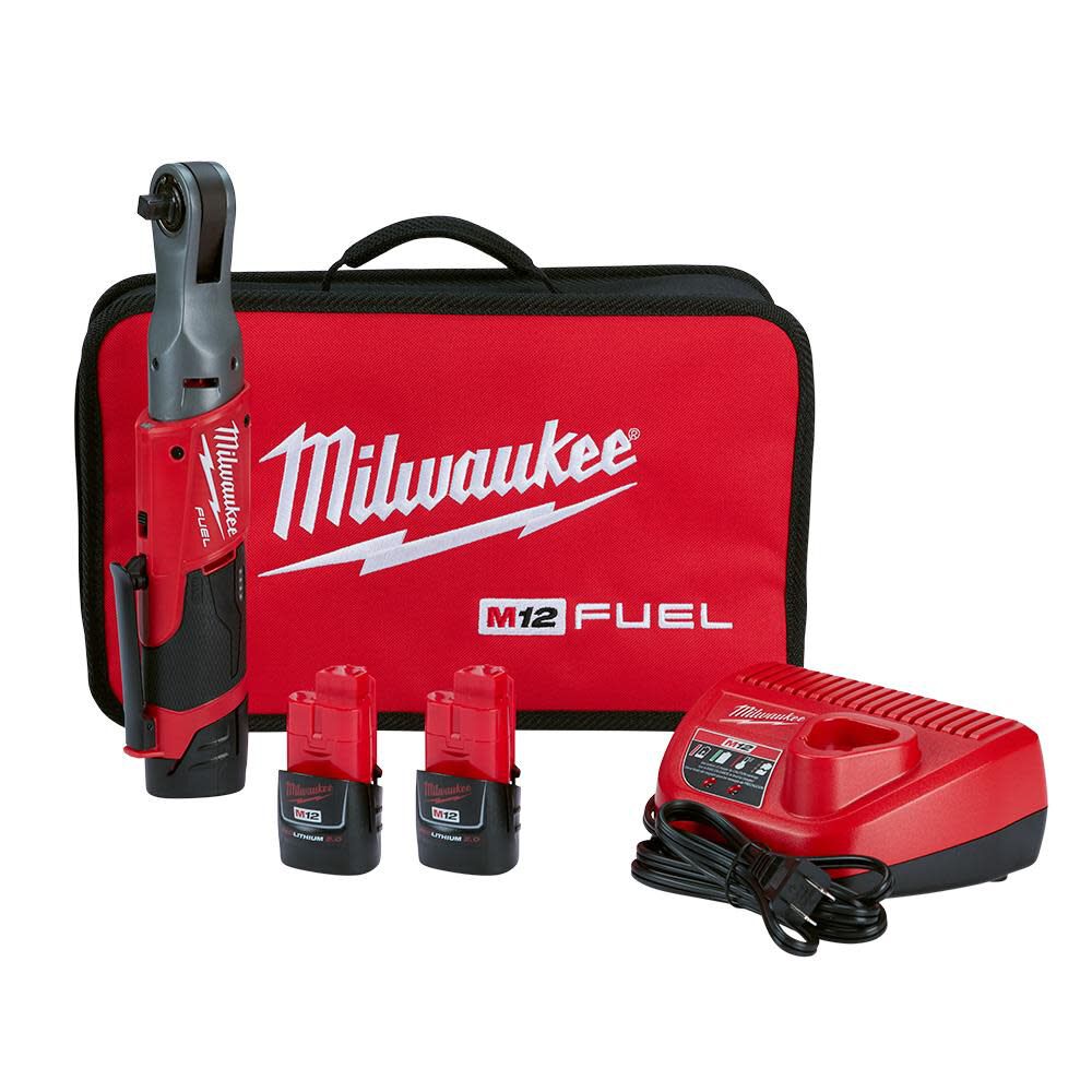 Milwaukee M12 FUEL Ratchet 2 Battery Kit 2557 22 Acme Tools