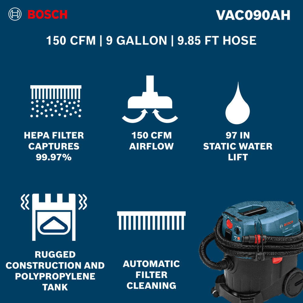 Bosch 9-Gallon Dust Extractor with Auto Filter Clean and HEPA Filter, large image number 16