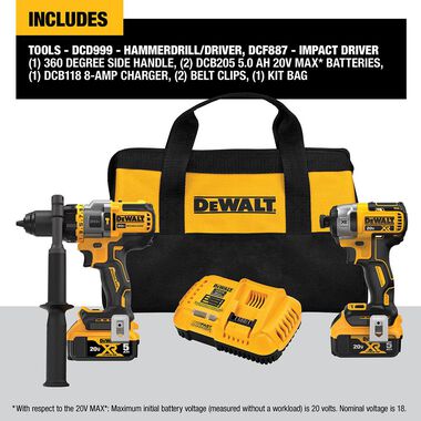 DEWALT 20V MAX 2 Tool Kit Including Hammer Drill/Driver with FLEXV Advantage