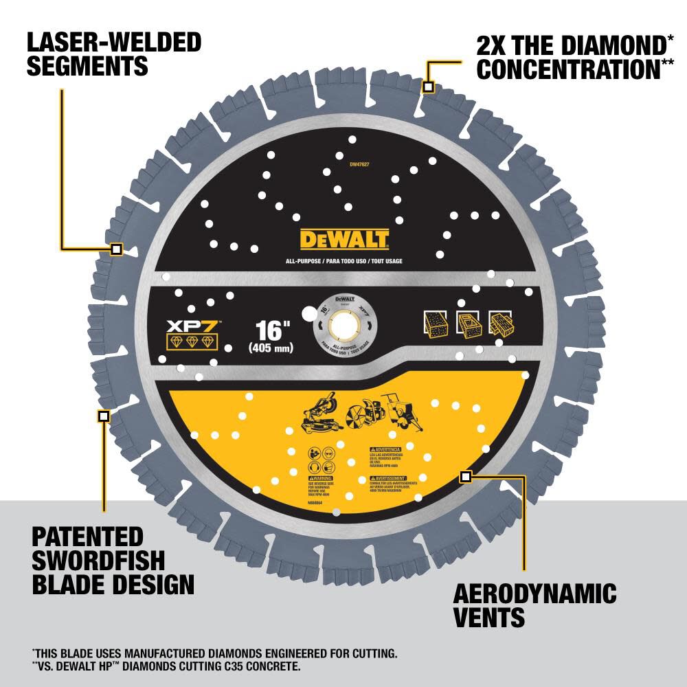 DEWALT XP7 All-Purpose 16 Inch Segmented Rim Diamond Blade for Fast and Smooth Cuts in General Purpose Concrete, large image number 2