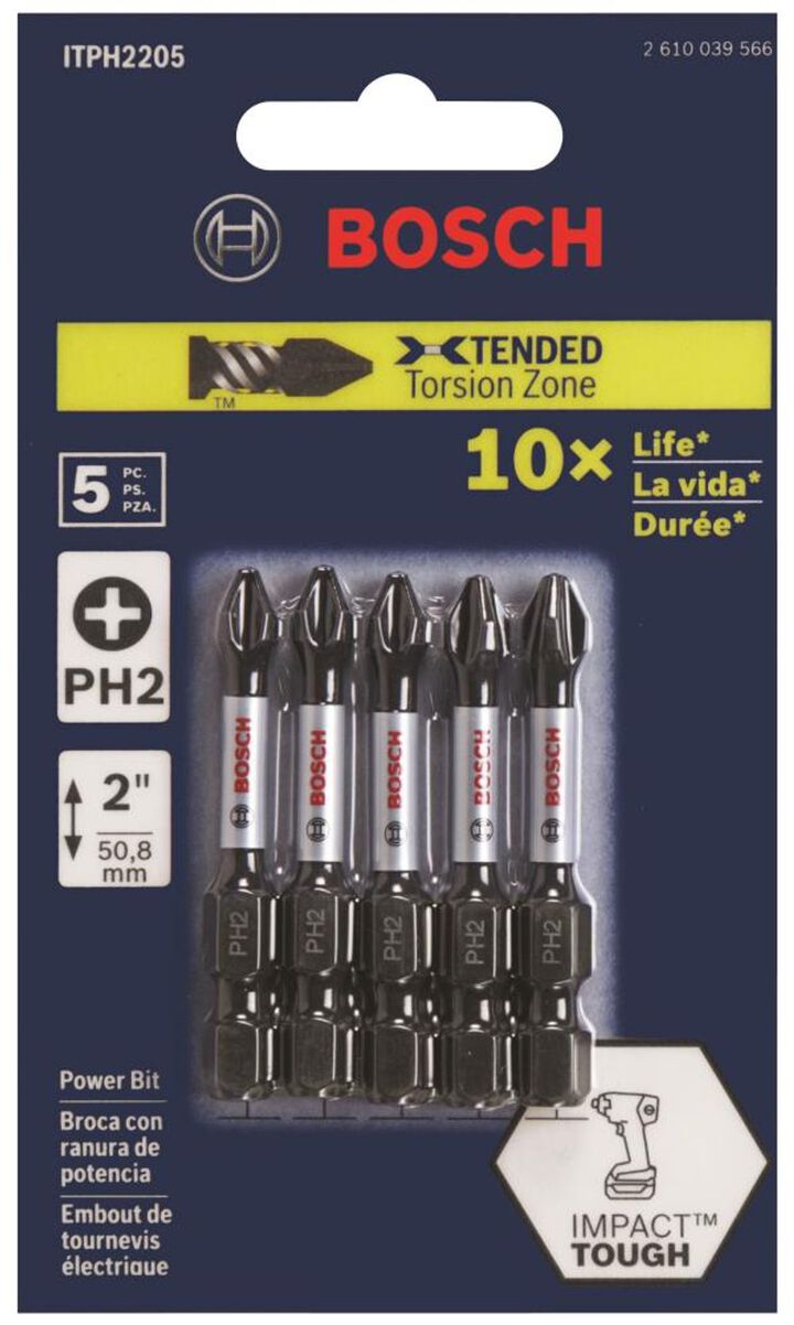 Bosch 5 pc Impact Tough 2 In Phillips #2 Power Bits, large image number 6