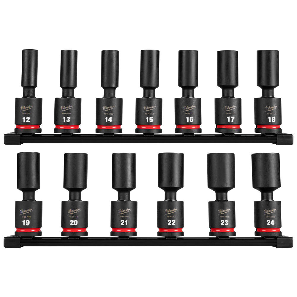 Milwaukee SHOCKWAVE Impact Duty 1/2 Inch Drive Metric Deep Swivel Socket Set 13 Pieces - 49-66-7109