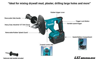 Makita 18V LXT Lithium-Ion Brushless Cordless 1/2in Mixer (Bare Tool), large image number 1