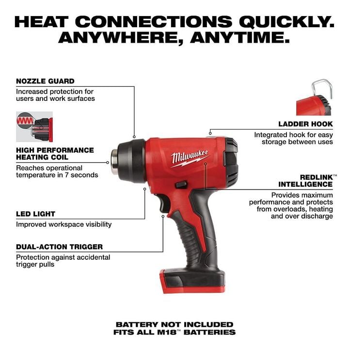 Milwaukee M18 Compact Heat Gun (Bare Tool) & Accessory Assortment Bundle, large image number 1